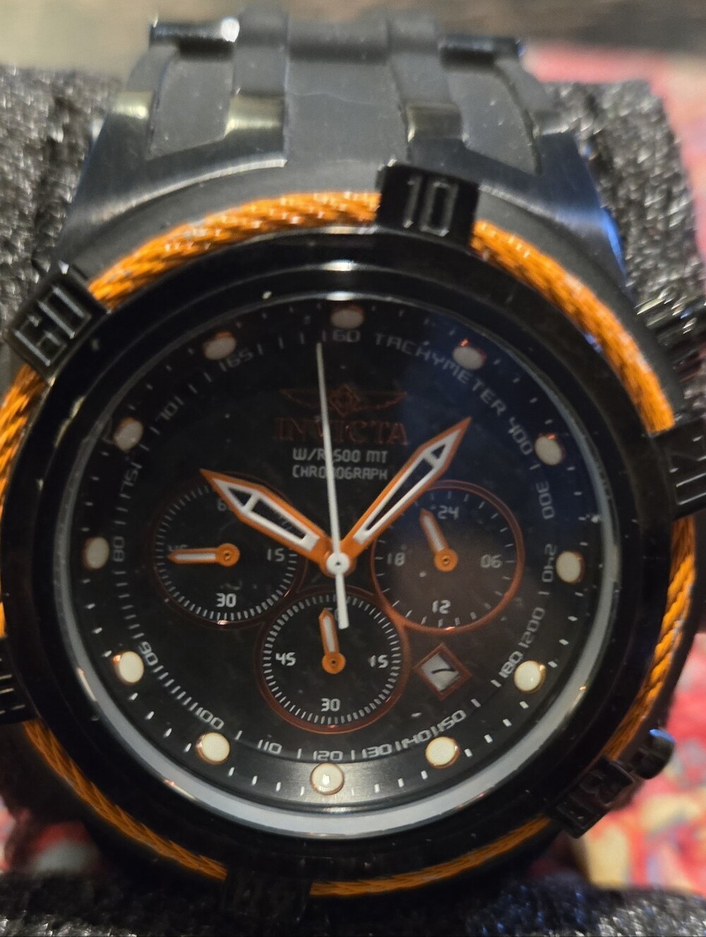 Invicta Black Watch with Orange Detailing